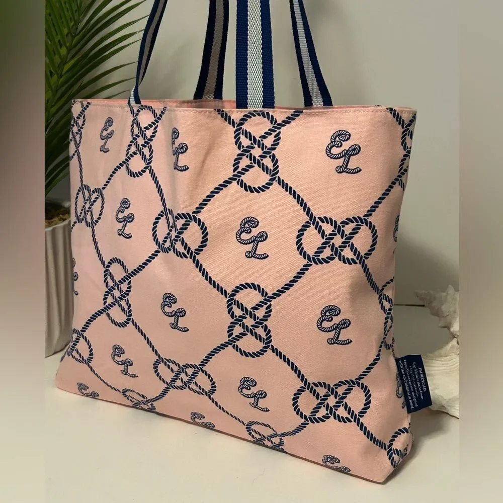 Estée Lauder Pink Blue Nautical Logo Canvas Tote Bag Beach Travel Shopper - Picture 6 of 15